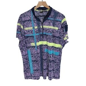 Jamie Sadock Womens Golf Top Purple Abstract Print Quarter Zip Short Sleeve XXL